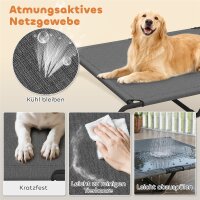 Hundeliege Outdoor, Erhöhtes Hundebett für große Hunde, mit Waschbares Mesh Stahlrahmen, 152 x 94 x 23 cm, Grau