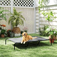 Hundeliege Outdoor, Erhöhtes Hundebett für große Hunde, mit Waschbares Mesh Stahlrahmen, 152 x 94 x 23 cm, Grau