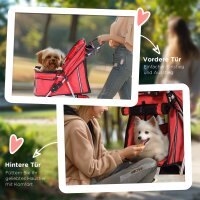 Hundewagen Hundebuggy bis 10 kg Klappbar Bodenkorb 2 Becherhalter verstellbares Vordach Rot