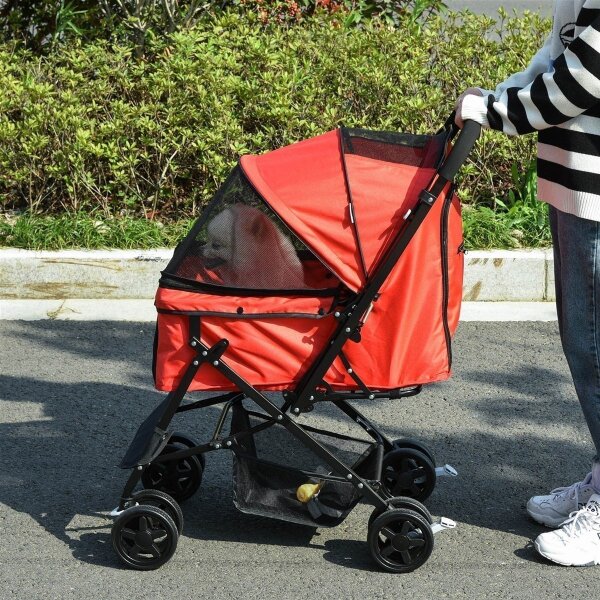 Hundebuggy Hundewagen bis 10kg klappbar verstellbares Vordach Oxford Rot 76,5 x 52 x 95 cm