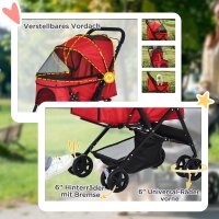 Hundebuggy Hundewagen bis 10kg klappbar verstellbares Vordach Oxford Rot 76,5 x 52 x 95 cm
