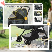 Hundebuggy Hundewagen bis 10 kg Klappbar Netzfenster Ablagekorb verstellbares Vordach Dunkelgrau 76,5 x 52 x 95 cm