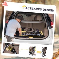 Hundebuggy Hundewagen bis 10 kg Klappbar Bodenkorb 2 Becherhalter verstellbares Vordach Kaffeebraun