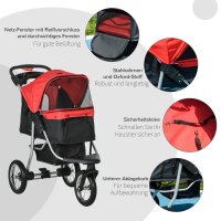 Hundewagen Hundebuggy mit 3 Rädern klappbar bis 10 kg Oxford Rot+Schwarz 109,5 x 54,5 x 106,5 cm