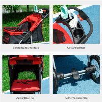 Hundewagen Hundebuggy mit 3 Rädern klappbar bis 10 kg Oxford Rot+Schwarz 109,5 x 54,5 x 106,5 cm
