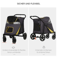 Hundetrolley bis 30kg klappbar One-klick-system 2 Sicherheitsleinen Aufbewahrungstaschen Gepolsterter Griff Dunkelgrau