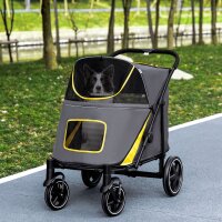 Hundetrolley bis 30kg klappbar One-klick-system 2 Sicherheitsleinen Aufbewahrungstaschen Gepolsterter Griff Dunkelgrau