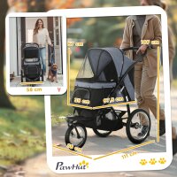 Hundewagen Hundetrolley mit Jogger-Funktion bis 20 kg Klappbar Netzfenster, Ablagekorb, Grau, 111 x 58 x 107 cm