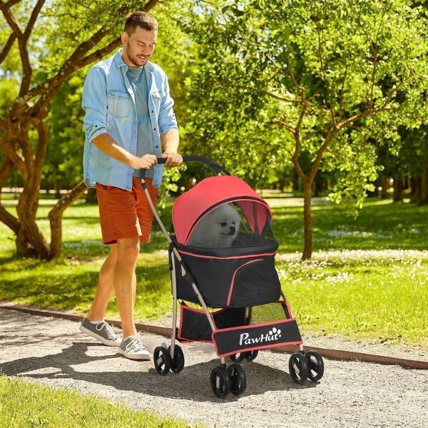 2-in-1 Hundebuggy Tragtasche Autositz bis 10kg klappbar Bodenkorb 82 cm x 49,5 cm x 98 cm Rot