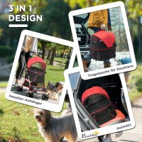 2-in-1 Hundebuggy Tragtasche Autositz bis 10kg klappbar Bodenkorb 82 cm x 49,5 cm x 98 cm Rot