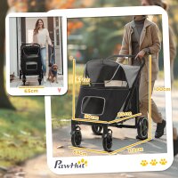 Hundewagen Hundebuggy bis 30kg faltbar verstellbares Vordach Aufbewahrungskorb 112 cm x 65 cm x 100 cm, Grau