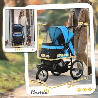 Hundewagen Hundetrolley mit Jogger-Funktion bis 20 kg Klappbar Netzfenster, Ablagekorb, Blau, 111 x 58 x 107 cm