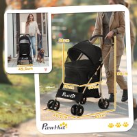 2-in-1 Hundewagen und Transportkorb bis 10 kg Klappbar Netzfenster Bodenkorb 82 cm x 49,5 cm x 98 cm Schwarz