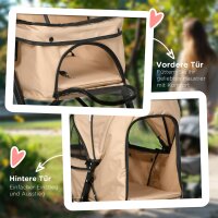 Hundewagen Hundebuggy klappbar, 1 Korb, 2 Bremsen, inkl, Sicherheitsleine, Hellbraun