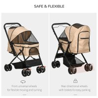 Hundewagen Hundebuggy klappbar, 1 Korb, 2 Bremsen, inkl, Sicherheitsleine, Hellbraun
