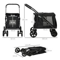 Hundetrolley inkl, Kissen, 3 Seitentaschen, klappbar, Hundewagen, 102 cm x 62 cm x 105 cm, Schwarz