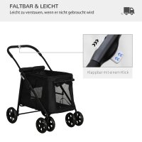 Hundetrolley inkl, Kissen, 3 Seitentaschen, klappbar, Hundewagen, 102 cm x 62 cm x 105 cm, Schwarz