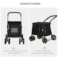 Hundetrolley inkl, Kissen, 3 Seitentaschen, klappbar, Hundewagen, 102 cm x 62 cm x 105 cm, Schwarz