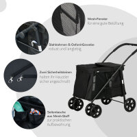 Hundetrolley inkl, Kissen, 3 Seitentaschen, klappbar, Hundewagen, 102 cm x 62 cm x 105 cm, Schwarz