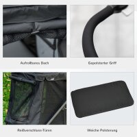 Hundetrolley inkl, Kissen, 3 Seitentaschen, klappbar, Hundewagen, 102 cm x 62 cm x 105 cm, Schwarz