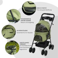 Hundewagen Hundebuggy, klappbar, 2 Sicherheitsleinen, 2 Becherhalter,  67 x 45 x 96 cm, Khaki