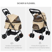 Hundewagen Hundebuggy, klappbar, 2 Sicherheitsleinen, 2 Becherhalter,  67 x 45 x 96 cm, Khaki