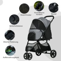 Hundebuggy Haustierwagen bis 10kg klappbar Regenschutz 2 Sicherheitsleinen 83cm x 55cm x 101cm Grau + Schwarz