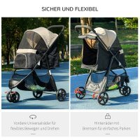 Haustierbuggy Hundebuggy, klappbar, mit Regenschutz, 2 Getränkehalter, Blau +  Khaki