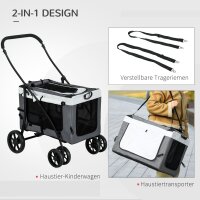 Hundbuggy Haustierbuggy bis 10kg klappbar abnehmbarer Korb 81 x 58 x 97,5 cm Schwarz + Grau + Weiß