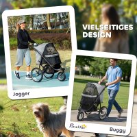 Hundebuggy, Haustierwagen für kleine Hunde und Katzen, mit Aufbewahrungskorb, Ein-Klick-Faltdesign, Grau
