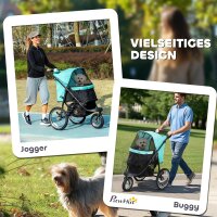 Hundebuggy, Haustierwagen für kleine Hunde und Katzen, mit Aufbewahrungskorb, Ein-Klick-Faltdesign, Türkis