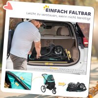 Hundebuggy, Haustierwagen für kleine Hunde und Katzen, mit Aufbewahrungskorb, Ein-Klick-Faltdesign, Türkis