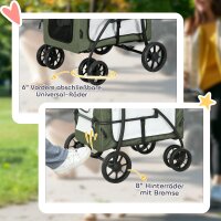 Hundbuggy Haustierbuggy Hundewagen, klappbar, abnehmbarer Korb, 81 x 58 x 97,5 cm, Schwarz+Dunkelgrün+Weiß