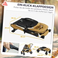 Hundewagen, Faltbarer Hundebuggy für mittelgroße Hunde, Haustierwagen mit 4 Rädern, Sicherheitsleinen, Bremsen, Braun