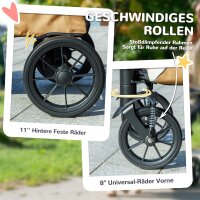 Hundewagen, Faltbarer Hundebuggy für mittelgroße Hunde, Haustierwagen mit 4 Rädern, Sicherheitsleinen, Bremsen, Braun