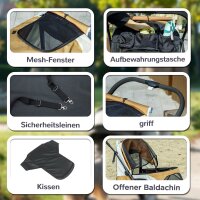 Hundewagen, Faltbarer Hundebuggy für mittelgroße Hunde, Haustierwagen mit 4 Rädern, Sicherheitsleinen, Bremsen, Braun