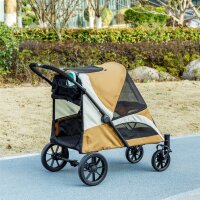 Hundewagen, Faltbarer Hundebuggy für mittelgroße Hunde, Haustierwagen mit 4 Rädern, Sicherheitsleinen, Bremsen, Braun