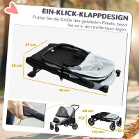 Hundewagen, Faltbarer Hundebuggy für mittelgroße Hunde, Haustierwagen mit 4 Rädern, Sicherheitsleinen, Bremsen, Grau