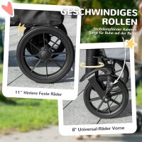 Hundewagen, Faltbarer Hundebuggy für mittelgroße Hunde, Haustierwagen mit 4 Rädern, Sicherheitsleinen, Bremsen, Grau