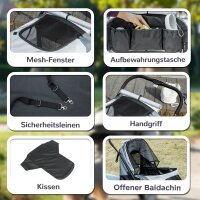 Hundewagen, Faltbarer Hundebuggy für mittelgroße Hunde, Haustierwagen mit 4 Rädern, Sicherheitsleinen, Bremsen, Grau