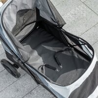 Hundewagen, Faltbarer Hundebuggy für mittelgroße Hunde, Haustierwagen mit 4 Rädern, Sicherheitsleinen, Bremsen, Grau