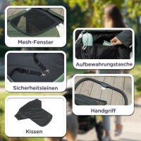 Hundewagen, Faltbarer Hundebuggy für mittelgroße Hunde, Haustierwagen mit 4 Rädern, Sicherheitsleinen Bremsen Dunkelgrün