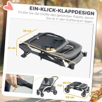 Hundewagen, Faltbarer Hundebuggy für mittelgroße Hunde, Haustierwagen mit 4 Rädern, Sicherheitsleinen Bremsen Dunkelgrau
