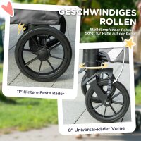 Hundewagen, Faltbarer Hundebuggy für mittelgroße Hunde, Haustierwagen mit 4 Rädern, Sicherheitsleinen Bremsen Dunkelgrau