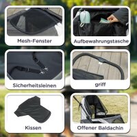 Hundewagen, Faltbarer Hundebuggy für mittelgroße Hunde, Haustierwagen mit 4 Rädern, Sicherheitsleinen Bremsen Dunkelgrau