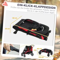 Hundewagen, Faltbarer Hundebuggy für mittelgroße Hunde, Haustierwagen mit 4 Rädern, Sicherheitsleinen, Bremsen, Schwarz