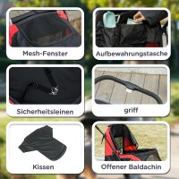 Hundewagen, Faltbarer Hundebuggy für mittelgroße Hunde, Haustierwagen mit 4 Rädern, Sicherheitsleinen, Bremsen, Schwarz