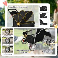 Hundewagen Faltbar Hundebuggy mit Reflektorstreif Aufbewahrungskorb Kissen für kleine Hunde bis 10 kg 77x44x102 cm Schwarz