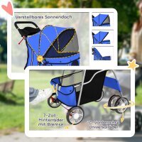 Hundewagen Hundebuggy Faltbar Katzenwagen bis 10kg mit Regenschutz Reflektorstreifen Aufbewahrungskorb 77x44x102cm Blau