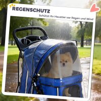 Hundewagen Hundebuggy Faltbar Katzenwagen bis 10kg mit Regenschutz Reflektorstreifen Aufbewahrungskorb 77x44x102cm Blau